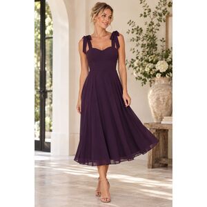 Lulus Sophisticated Charisma Dress Women's L Purple Midi Tie Strap NWOT